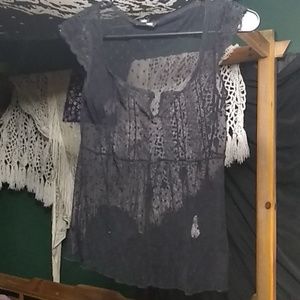 H&m black lace see through top